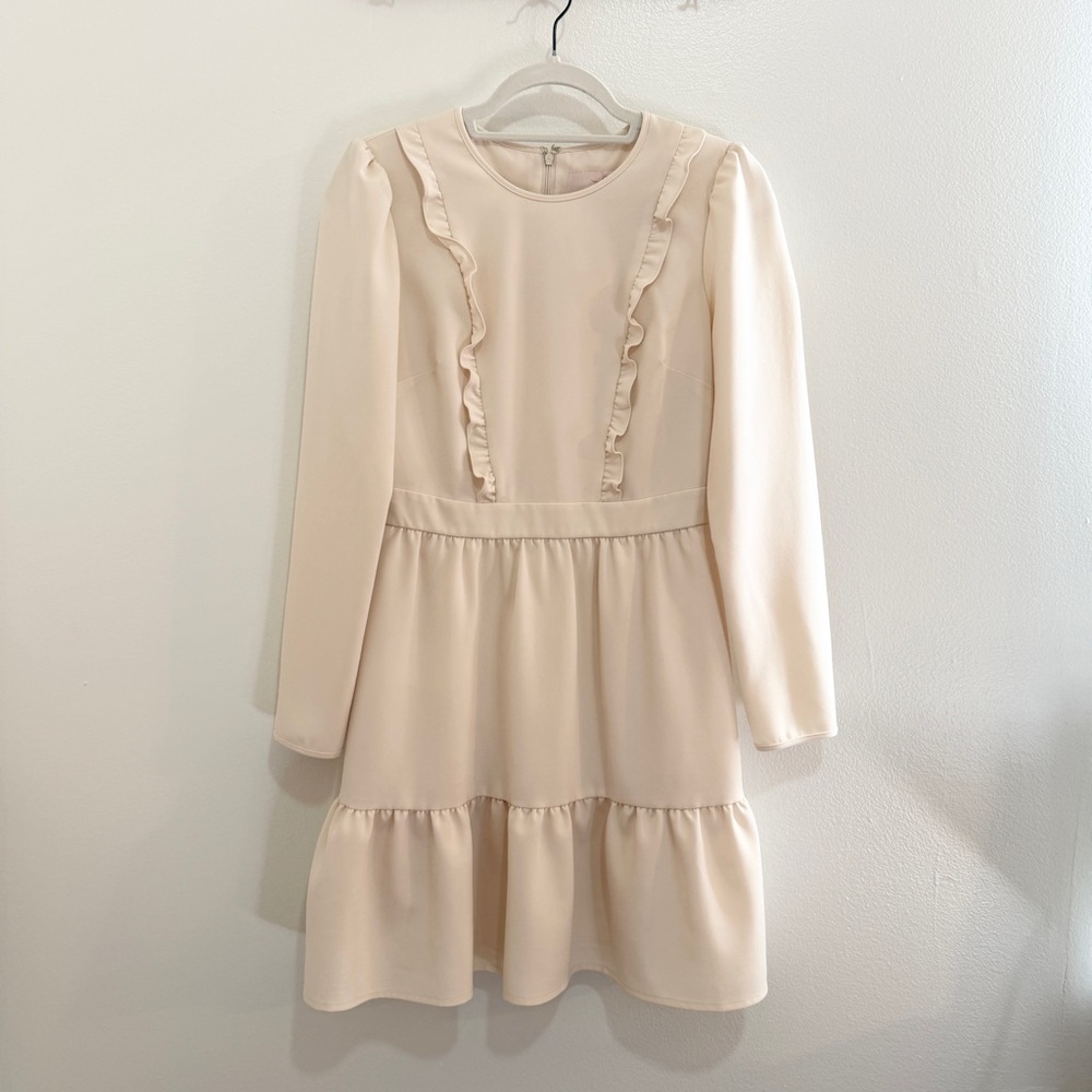 Gal Meets Glam Collection Hayley Ruffle Long Sleeve Dress Ivory Cream Size 4